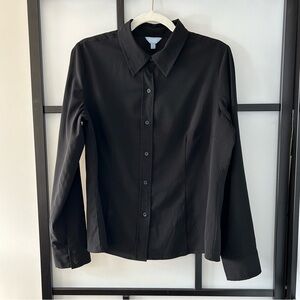 [L] Denver Hayes Women’s Collared Black Button Down Tailored Office Dress Shirt